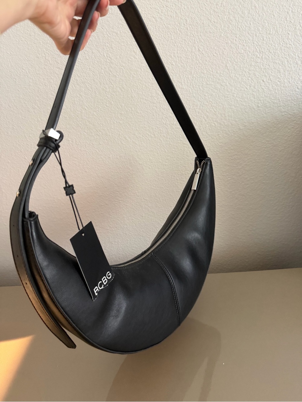 BCBGeneration Black Crescent Shoulder Bag
